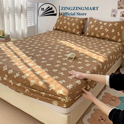 Bộ ga cotton đũi xơ đậu nành mềm mại ZingZingMart có kèm vỏ gối nằm 45x65cm (đệm cao dưới 10cm)