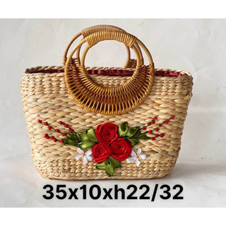 Túi lục bình nong ba quay mây size 35x13xh23/34 cm tay cầm quay mây, đan tay thích hợp với áo dài, đầm maxi, mặc tết (SP