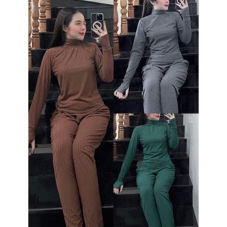  Đồ bộ thun tăm lạnh nữ,Đồ bộ ủ kem cổ lọ dài tay quần baggy thun tăm đũa lạnh siêu mềm 