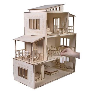 Nhà Gỗ 3 Tầng Kích Thước Lớn Đầy Đủ Chi Tiết và nội thất, Đồ Chơi Lắp Ráp Mô Hình 3D Bằng Gỗ