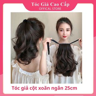 Tóc giả nữ đẹp xoăn ngắn cột 25m, tóc tơ cao cấp, mã c25