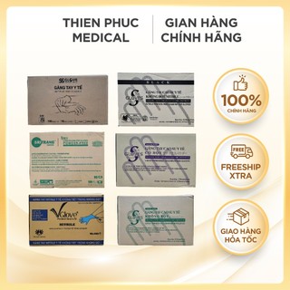 1 Thùng găng tay cao su y tế có bột/ không bột các hãng đủ size