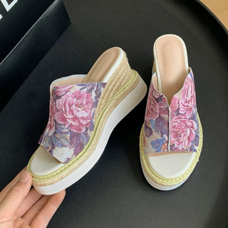 💚 order 💚 giày quai ngang hoạ tiết đế cói xuồng 8,5cm 34-39