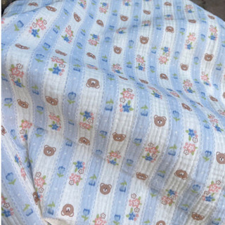 vải xô muslin 2 lớp gấu sọc xanh siêu xinh mới về may đồ bộ mềm mịn