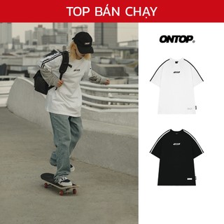 Áo thun nam nữ phối viền tay ONTOP đen trắng form rộng tay lỡ local brand Stripes Tee | O22-T3