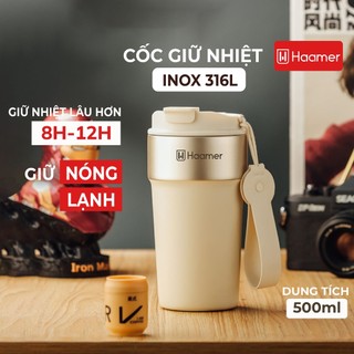 Cốc giữ nhiệt haamer inox 316l an toàn thực phẩm, ly giữ nhiệt 12h dung tích 500ml - b009