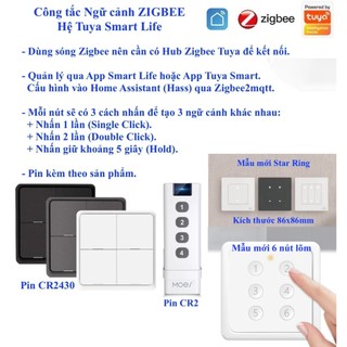Công tắc ngữ cảnh Zigbee (Scene Switch) , App Smart Life / Tuya Smart / Home Assistant (Hass) -