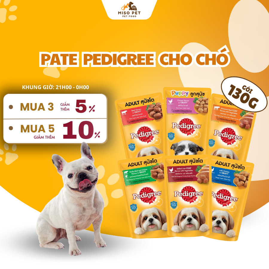 Pate Pedigree Cho Chó Gói 130g, Pate Cho Chó Con Và Trưởng Thành Cao Cấp Từ Thái Lan 6 Vị Đa Dạng
