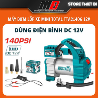 Máy bơm hơi lốp xe ô tô TOTAL TTAC1406 12V, áp lực tối đa 140psi, điện áp liên tục 10A, dây nguồn 3m