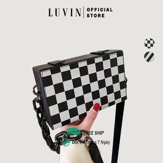 Túi Hộp Đeo Chéo LUVIN Unisex, Họa Tiết Sọc Caro In Cao Cấp, Thiết Kế Trẻ Trung Năng Động