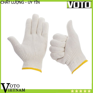 Găng tay bảo hộ loại len sợi trắng thoáng khí, bảo vệ tay VOTO viền màu vàng