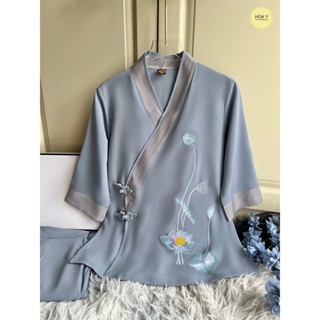 DL25 màu lam (Họa Y Pháp Phục) Đồ Lam Đi Chùa, Top Quần Áo Thời Trang Cho Phật Tử Nữ, đủ size