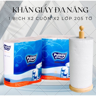 Combo 2 Cặp Giấy Bếp Pulppy kitchen towel Cuộn 205 tờ Khăn Giấy Đa Năng Thấm Dầu Mỡ Siêu Dai