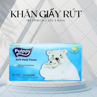 Khăn Giấy Rút Pulppy Soft Pack Tisue Gấu Trắng 180/250 Tờ 2 Lớp Mềm Mại Mịn Màng