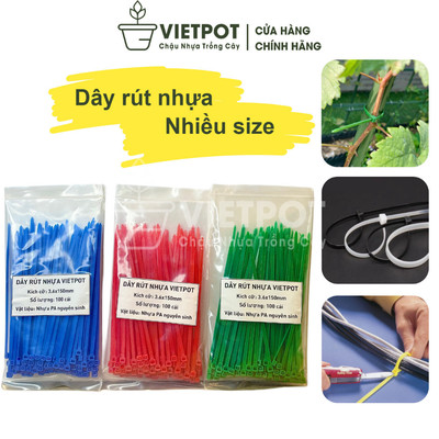Túi 100 sợi dây rút nhựa Vietpot, nhiều màu, 10cm, 15cm, 20cm, 25cm, 30cm, chất lượng cao.