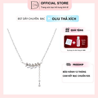 Dây chuyền bạc ý 925 lá oliu thả xích xinh xắn Dế Bạc - D4288