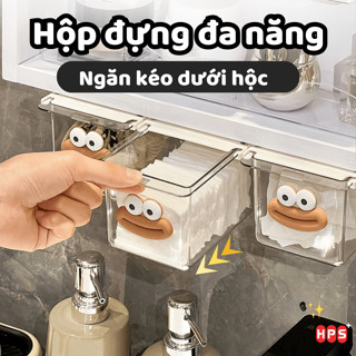 Hộp Đựng Đồ Ngăn Kéo Hình Chú Vịt Dưới Tủ, Hộc Bàn, Hộp Đựng Bông Tẩy Trang, Tăm bông trong suốt Kèm Sticker