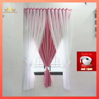 Rèm cửa dán tường 2 lớp màu hồng voan trắng chống nắng trang trí cửa VIPDTH vuaremgiasi