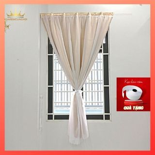 Rèm cửa dán tường 2 lớp vàng kem voan trắng chống nắng trang trí của sổ VIPDTVK vuaremgiasi