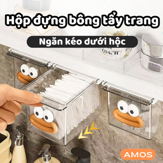 Hộp Đựng Đồ Ngăn Kéo Hình Chú Vịt Dưới Tủ, Hộc Bàn, Hộp Đựng Bông Tẩy Trang, Tăm bông trong suốt Kèm Sticker