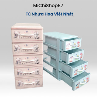 Tủ Nhựa Hoa Mini Đa Năng 3,4,5 Tầng Nhựa Việt Nhật Để Bàn Mầu Mới , Tủ Nhựa Để Bàn Họa Tiết Xinh Xắn