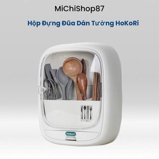 Hộp đựng đũa muỗng dán tường có 4 ngăn Hokori Nhựa Việt Nhật Cao Cấp, ống đựng đũa thìa có nắp đậy dán tường thông minh