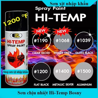 Sơn chống cháy, Sơn chịu nhiệt, chống cháy,  sơn pô xe, lốc máy (HI-TEMP) dung tích 400ml - Bosny