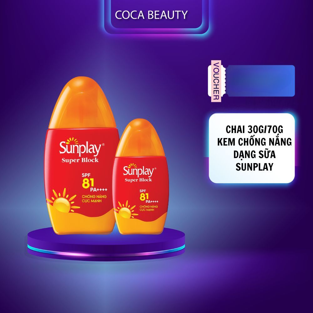 Kem chống nắng Sunplay dạng sữa Sunplay Super Block SPF 81, PA++++ 70g dùng cho cả da mặt và body