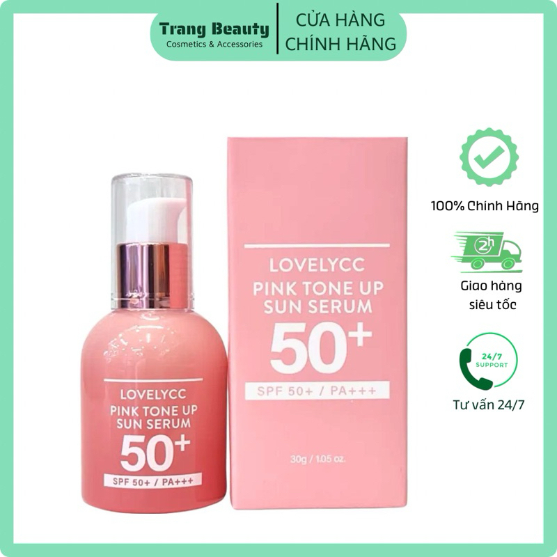Tinh Chất Chống Nắng Nâng Tone Hàn Quốc Lovelycc Pink Tone Up Sun Serum 30ml (Vỏ Hồng)