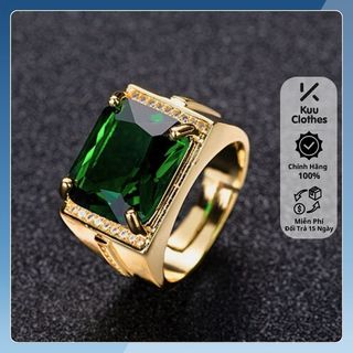 Nhẫn nam nữ tròn Kuu Clothes màu bạc thời trang chất Titan đẹp đơn giản không gỉ - Nhẫn Golden Green