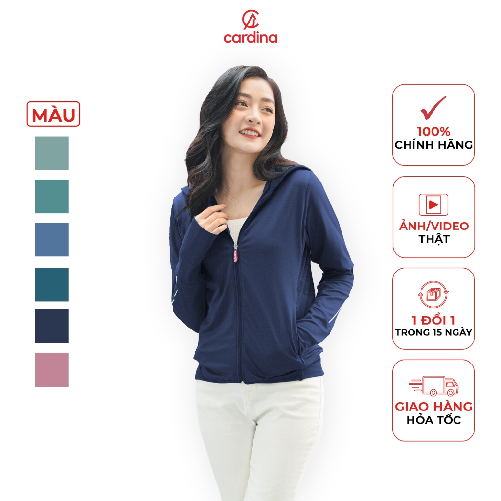 Áo chống nắng nữ CARDINA 2 lớp chất thun lạnh Nhật Bản phối viền dọc vai tay chống tia UV 2NF02