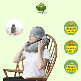 Gối đi máy bay gấp gọn, gối hơi ngủ trưa văn phòng, gối chữ u có kèm mũ chụp mặt, tự bơm hơi thông minh