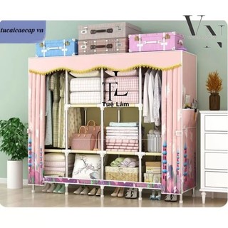 Tủ quần áo tủ đựng quần áo vải khung thép titan lót vải Tủ vải Metal 3,4 buồng