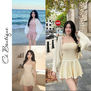 Đâm quây đi biển nơ hông chất gân dáng xoè, đầm nữ đi biển Cá Boutique