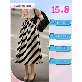Chân váy kẻ chéo xếp li dáng xòe A công sở A2562