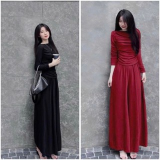 Set Đồ Bộ Nữ Thun Lazon Quần Suông Áo Tay Dài  Nhún Xếp Ly Thời Trang Mặc Nhà Giá Rẻ Bao đẹp cực mát lạnh---T9