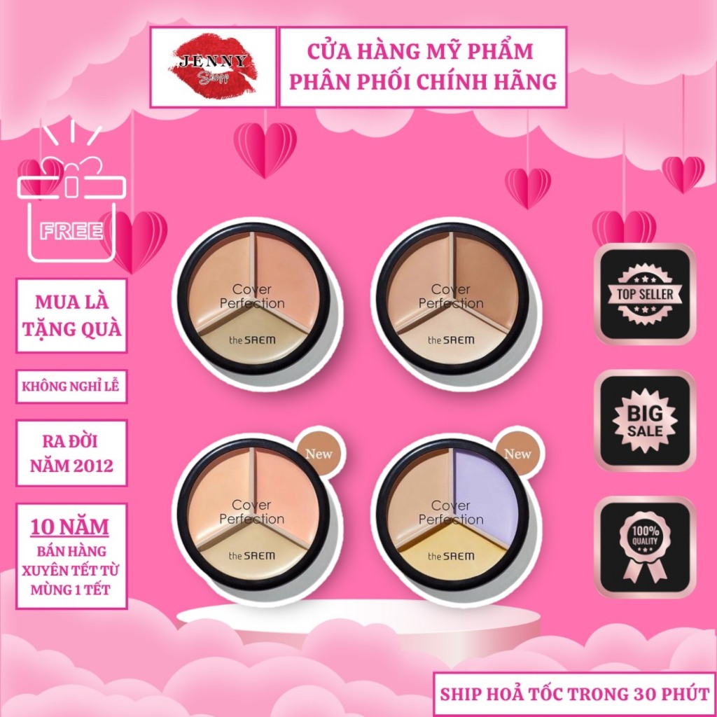 Bảng Che Khuyết Điểm Triệt Sắc 3 Ô Đa Năng The Saem Cover Perfection Triple Pot
