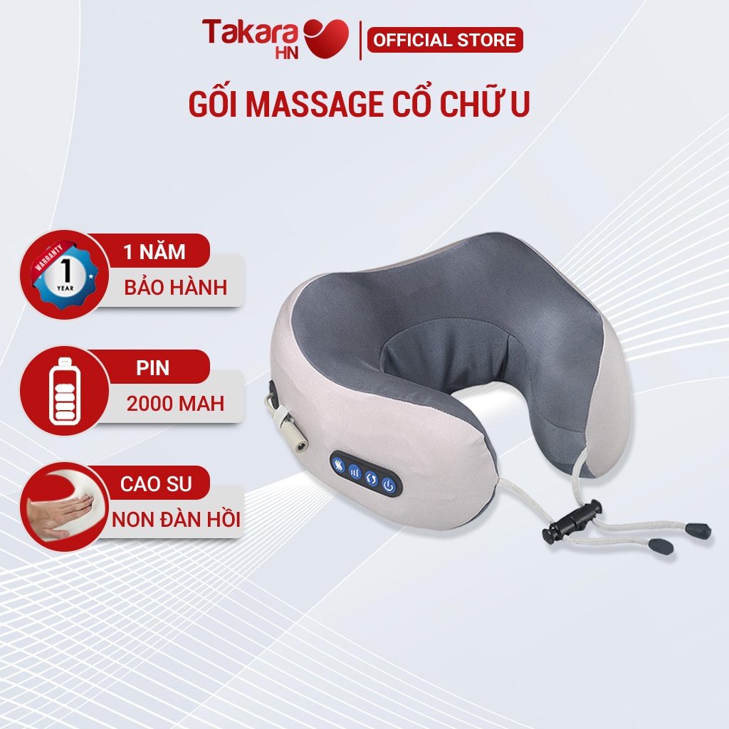 Gối massage cổ vai gáy, máy mát xa hồng ngoại kiêm gối ngủ kê cổ ô tô đi du lịch Takara giảm đau mỏi