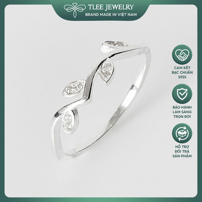 Nhẫn bạc nữ TLEE lá đính đá ngón út xinh xắn TLEEJEWELRY A0247