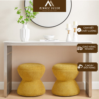  Ghế decor phòng khách  ghế đôn hình trống bọc vải lông cừu nội thất Bắc Âu MinheeDecor MH16 