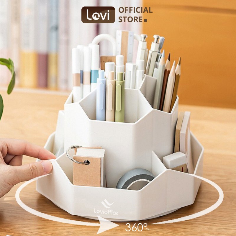 Khay đựng bút đa năng xoay 360 độ LoviOffice 3820, Ống đựng bút 9 ngăn đơn giản tiện dụng sang trọng
