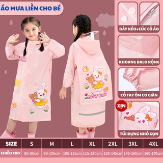 Áo mưa trẻ em có mũ và khóa kéo, áo mưa cho bé trai bé gái hình ngộ nghĩnh, siêu nhẹ, siêu dai, siêu bền