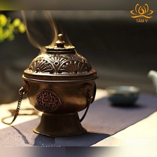 Lư đồng nguyên chất có dây xích treo tiện dụng - hàng thủ công Nepal - dáng tròn - 3 size - tiện tợi đa năng