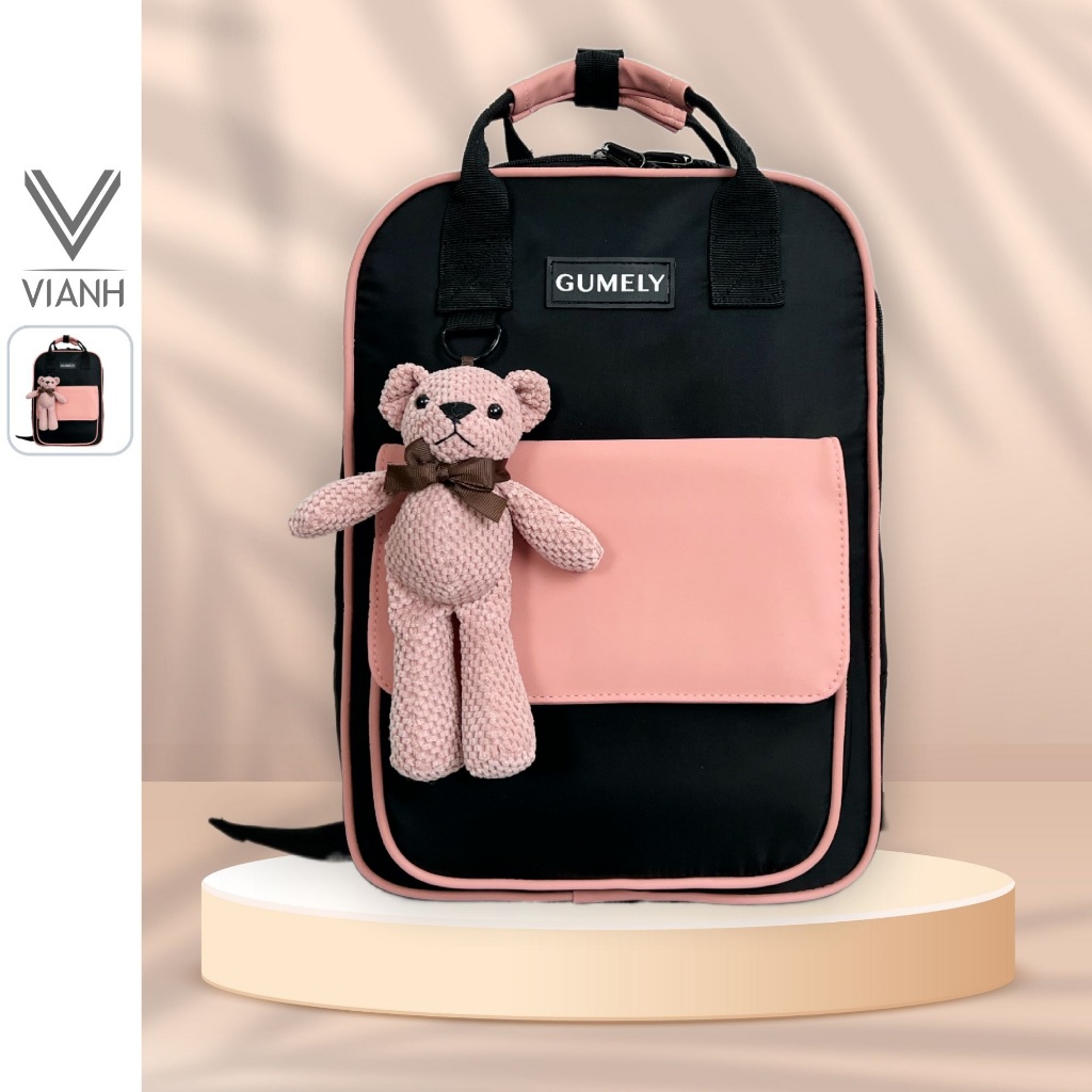 Balo Black Pink đẹp đi học, làm gọn nhẹ nhiều ngăn size to để laptop 14 15.5 inch Gumely GU09 ViAnh