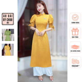 Áo dài nữ trơn cách tân kiểu tay bồng thắt nơ không kèm quần CHUU AD8002