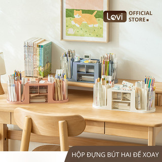 Khay đựng bút xoay 360 độ LoviOffice 3865 bằng nhựa nhiều ngăn đựng đồ cho bàn học, bàn làm việc