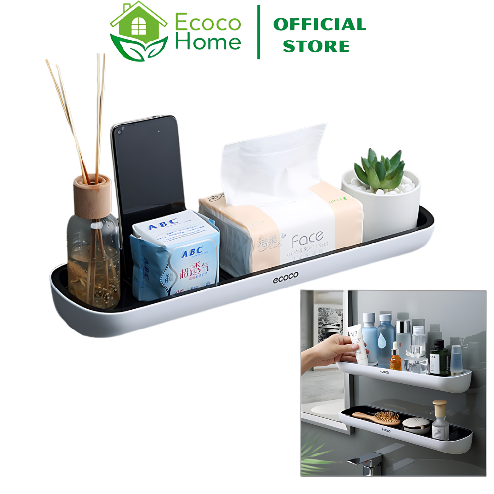 Kệ Nhà Tắm Để Đồ Ecoco Đa Năng, Kệ Ngang Không Có Thanh Treo Không Cần Khoan Tường