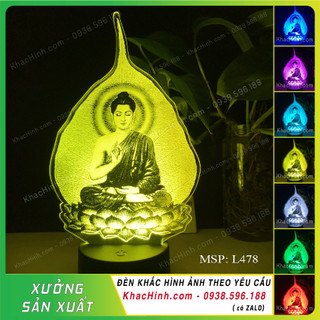 Đèn thờ phật thích ca tọa đài sen, đèn thờ phật thích ca trên là bồ đề, đèn thờ phật giáo led 16 màu