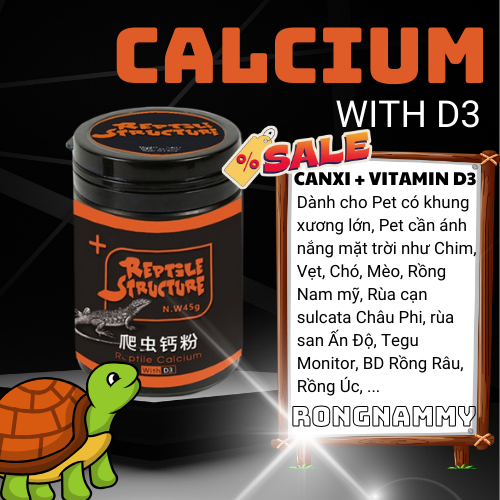CANXI + D3 DÀNH CHO BÒ SÁT THÚ CƯNG RỒNG NAM MỸ RÙA THẰN LẰN DA BÁO MONITOR,.. CHÍNH HÃNG STRUCTURE