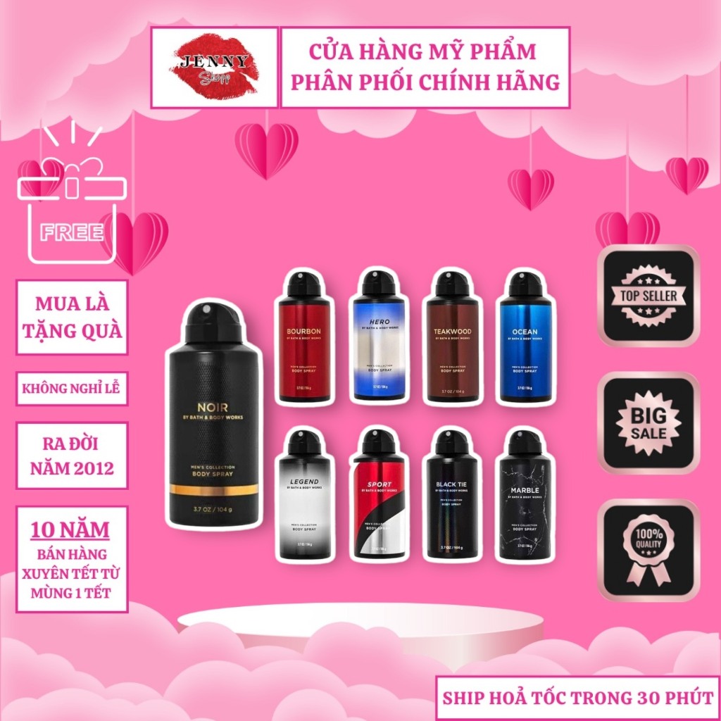 Xịt Thơm Toàn Thân Cho Nam Bath & Body Works Body Spray 104g nước hoa toàn thân